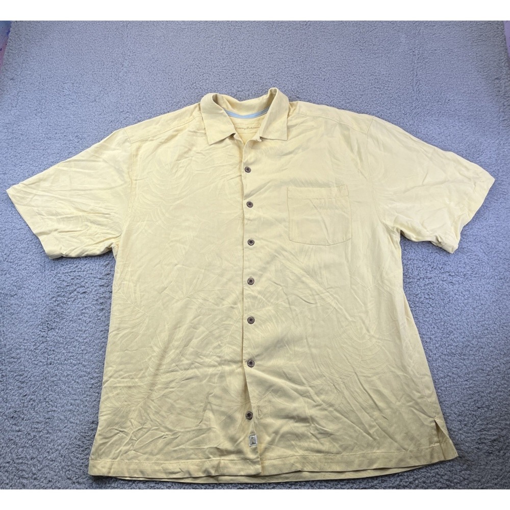 NWT‎ TOMMY BAHAMA  Tiki Palms Men Sz Tall L Maz Yellow Short Sleeves Shirt